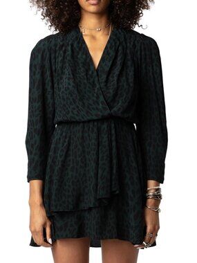NWT ZADIG & VOLTAIRE Rogers Soft Leo Silk Dress In Green
